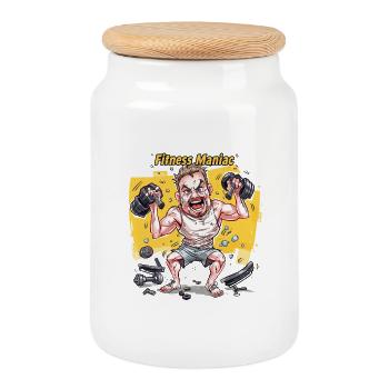 Fitness Maniac Caricature Lifting - Boîte à biscuits avec couvercle en bois - blanc - Devant