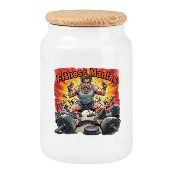 Fitness Maniac - Explosive Gym Power - Cookie Jar with Wooden Lid - white - Front