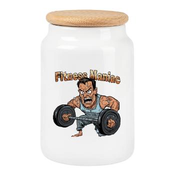 Fitness Maniac Weightlift Graphic - Cookie Jar with Wooden Lid - white - Front
