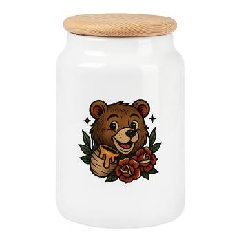 Kinkajou - Cookie Jar with Wooden Lid - white - Front