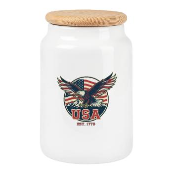 USA Patriotic Eagle Vintage - Cookie Jar with Wooden Lid - white - Front