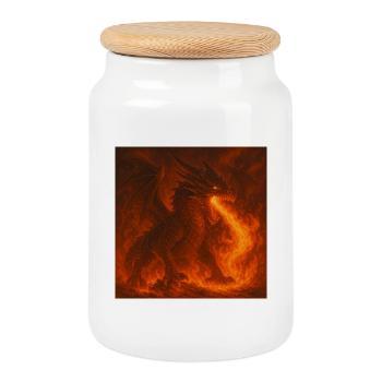 Dragon de feu dans des flammes incandescentes - Boîte à biscuits avec couvercle en bois - blanc - Devant