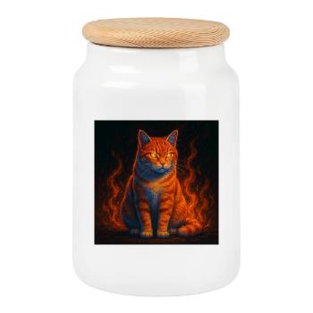 The flaming gaze of the firecat - Cookie Jar with Wooden Lid - white - Front
