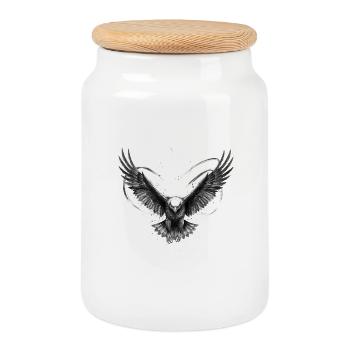 Eagle Bird of Prey Freedom Tattoo Vector - Cookie Jar with Wooden Lid - white - Front