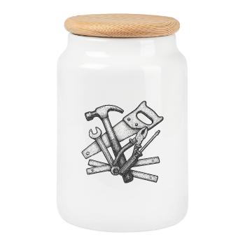 Realistic Craft Tools Illustration - Cookie Jar with Wooden Lid - white - Front
