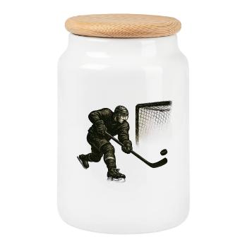 Goalkeeper diving illustration - Cookie Jar with Wooden Lid - white - Front