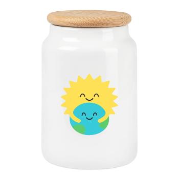 Terre et Soleil enlacés - Boîte à biscuits avec couvercle en bois - blanc - Devant