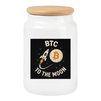 BTC vers la Lune - Boîte à biscuits avec couvercle en bois - blanc - Devant