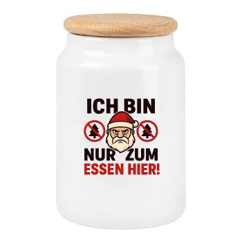 I'm only here to eat Anti Christmas - Cookie Jar with Wooden Lid - white - Front