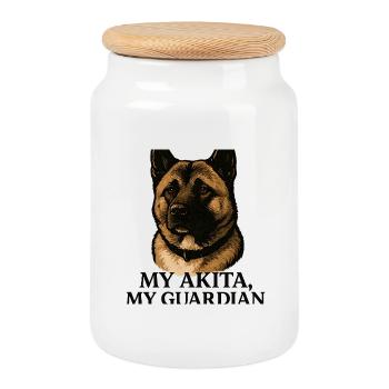 My Akita Guardian of the Heart - Cookie Jar with Wooden Lid - white - Front