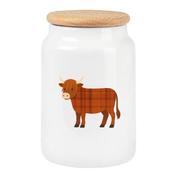 Warme Tartan-Kuh - Keksdose mit Holzdeckel - Weiß - Vorne