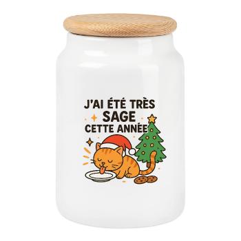 Wise and Gourmet Christmas Cat - Cookie Jar with Wooden Lid - white - Front