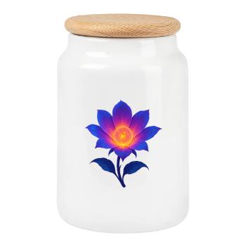 Lotus de la Nuit Néon - Boîte à biscuits avec couvercle en bois - blanc - Devant