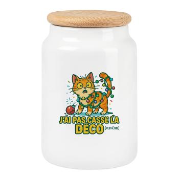 Chat Noël Déco Décalé - Boîte à biscuits avec couvercle en bois - blanc - Devant