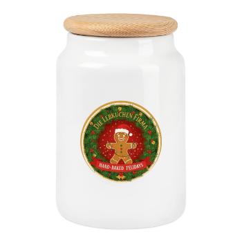 Gingerbread Festival Logo Circle - Cookie Jar with Wooden Lid - white - Front