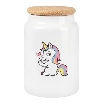 Licorne espiègle au cœur – Déclaration de licorne douce - Boîte à biscuits avec couvercle en bois - blanc - Devant