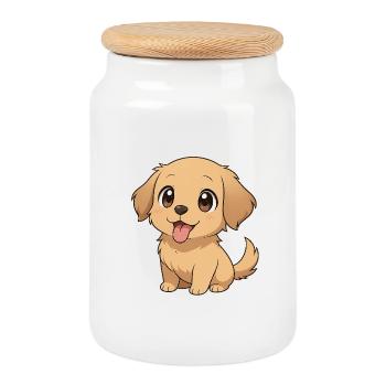 Dog - Cookie Jar with Wooden Lid - white - Front