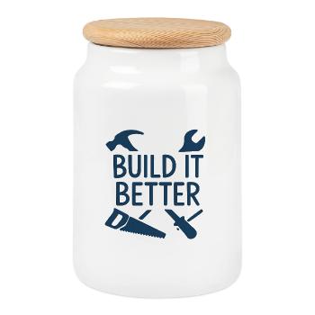 Build It Better Artisan Motif - Cookie Jar with Wooden Lid - white - Front