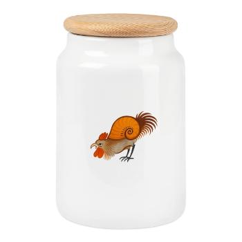 Medieval Rooster – Stylized Creature - Cookie Jar with Wooden Lid - white - Front