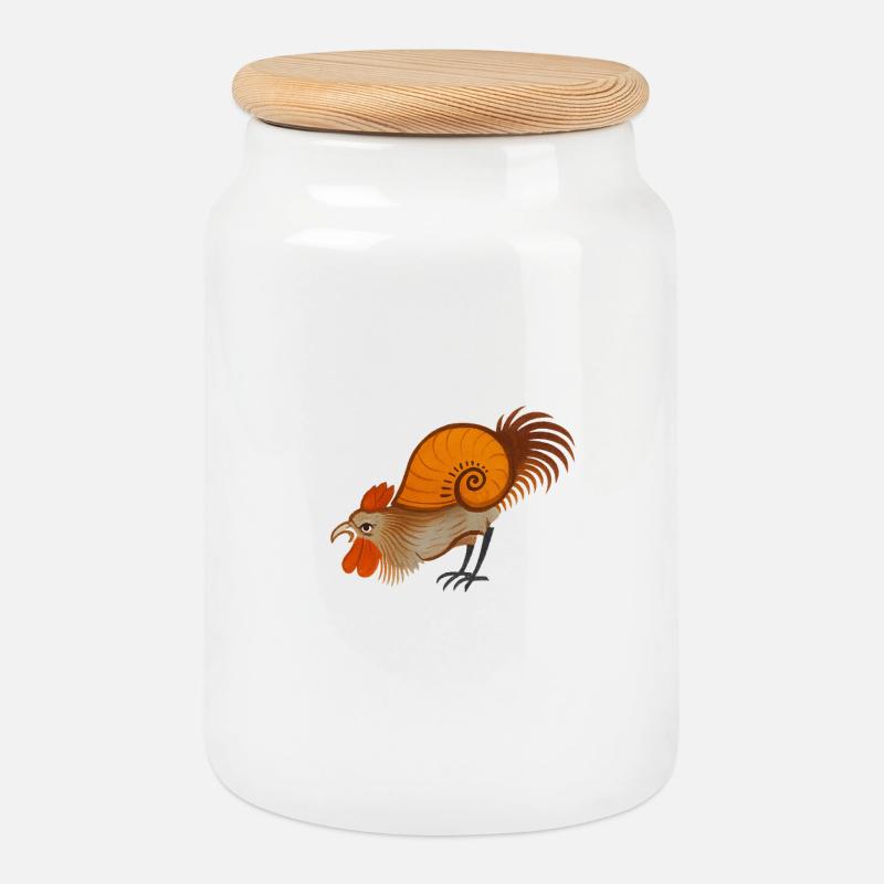 Medieval Rooster – Stylized Creature - Cookie Jar with Wooden Lid - white