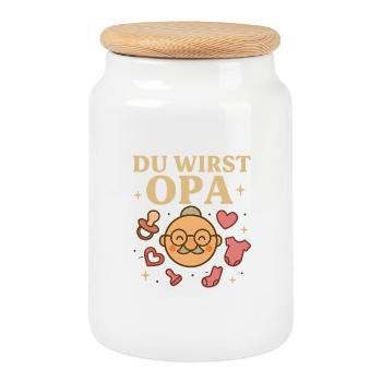 Du wirst Opa – Glücklicher Opa - Keksdose mit Holzdeckel - Weiß - Vorne
