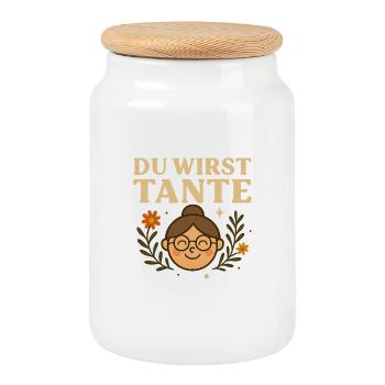 Tu vas devenir tante - illustration joyeuse de grand-mère - Boîte à biscuits avec couvercle en bois - blanc - Devant