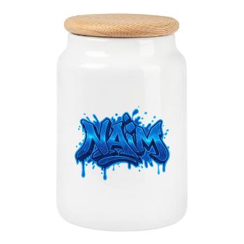 Graffiti  NAIM Prénom cadeau idéal imprimable sur  - Boîte à biscuits avec couvercle en bois - blanc - Devant
