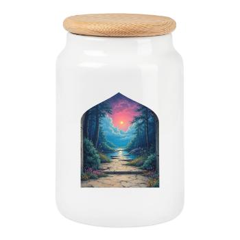 Portail du coucher de soleil dans le paysage forestier - Boîte à biscuits avec couvercle en bois - blanc - Devant