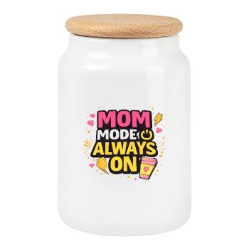 Mom Mode Always On – Lustiges Mama Statement Desig - Keksdose mit Holzdeckel - Weiß - Vorne
