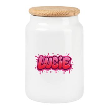 Graffiti  Lucie Prénom cadeau idéal imprimable sur - Boîte à biscuits avec couvercle en bois - blanc - Devant