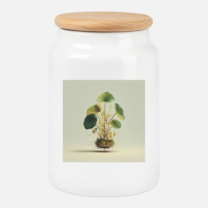 TechnoPlant: Golden Knots - Cookie Jar with Wooden Lid - white