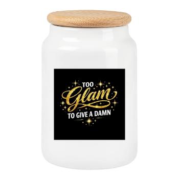 Too Glam To Give A Damn - Cookie Jar with Wooden Lid - white - Front