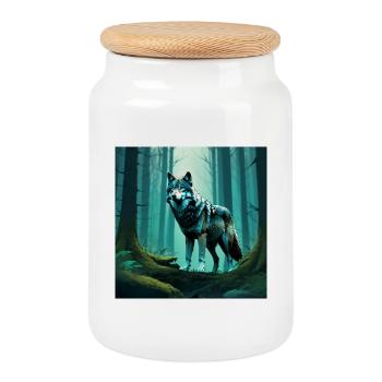 Loup des bois dans la forêt de nuages - Boîte à biscuits avec couvercle en bois - blanc - Devant
