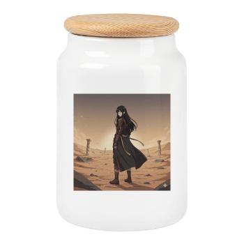 Dune Warrior — Black Armor - Cookie Jar with Wooden Lid - white - Front