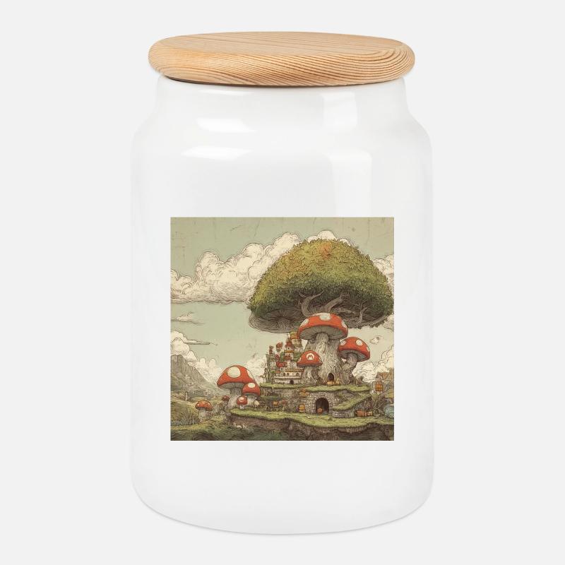 Mushroom kingdom - Keksdose mit Holzdeckel - Weiß