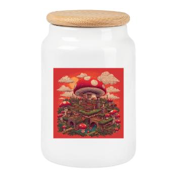 Royaume des Champignons II - Boîte à biscuits avec couvercle en bois - blanc - Devant