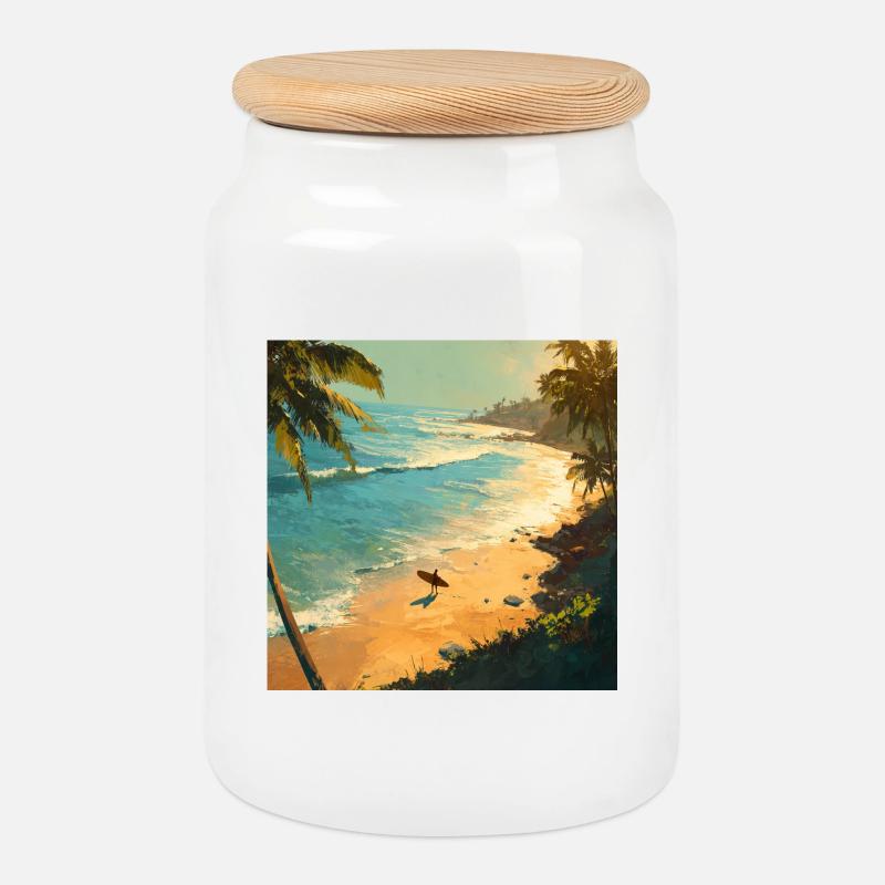 Sonnenstrand Surfer am Palmenstrand - Keksdose mit Holzdeckel - Weiß