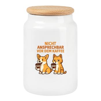 Hund und Katze  - Keksdose mit Holzdeckel - Weiß - Vorne