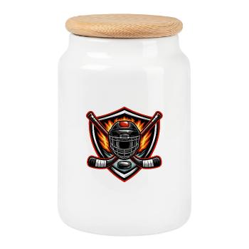 Blason de hockey Shield - Boîte à biscuits avec couvercle en bois - blanc - Devant