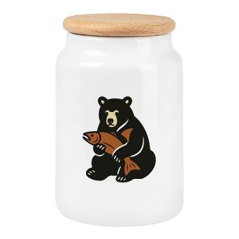 The Happy Bear - Keksdose mit Holzdeckel - Weiß - Vorne
