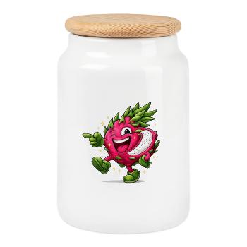 Strawberry Happy Dragon - Cookie Jar with Wooden Lid - white - Front