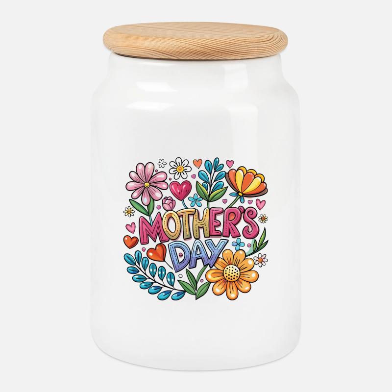 Muttertag Blumen Popart - Keksdose mit Holzdeckel - Weiß