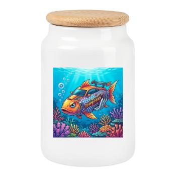 Tuning Fish - Cookie Jar with Wooden Lid - white - Front