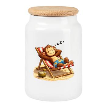Singe du Dernier Verre Tropical sur la Plage - Boîte à biscuits avec couvercle en bois - blanc - Devant