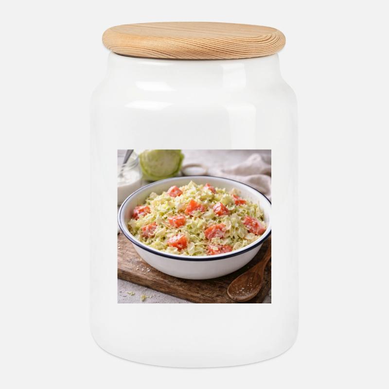 Creamy cabbage and tomato salad - Cookie Jar with Wooden Lid - white