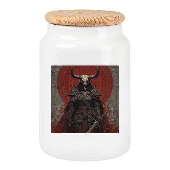 Demon Warrior with Skull Helmet - Cookie Jar with Wooden Lid - white - Front