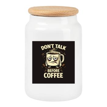 Don't talk before coffee - Cookie Jar with Wooden Lid - white - Front
