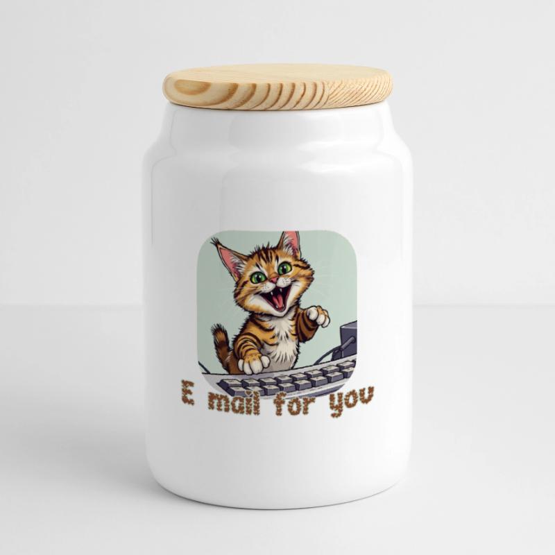 Cat composition: Mail kitten on the PC Cookie Jar with Wooden Lid
