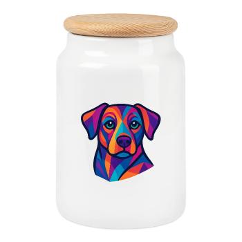Colorful Geometric Dog Portrait - Cookie Jar with Wooden Lid - white - Front