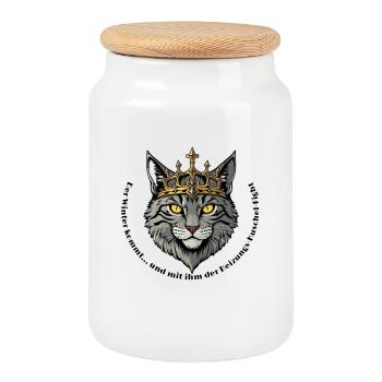 Roi Chat avec Couronne - Boîte à biscuits avec couvercle en bois - blanc - Devant